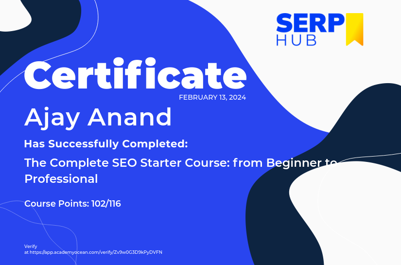 SERP-Hub certificate: SERPHub: Certification