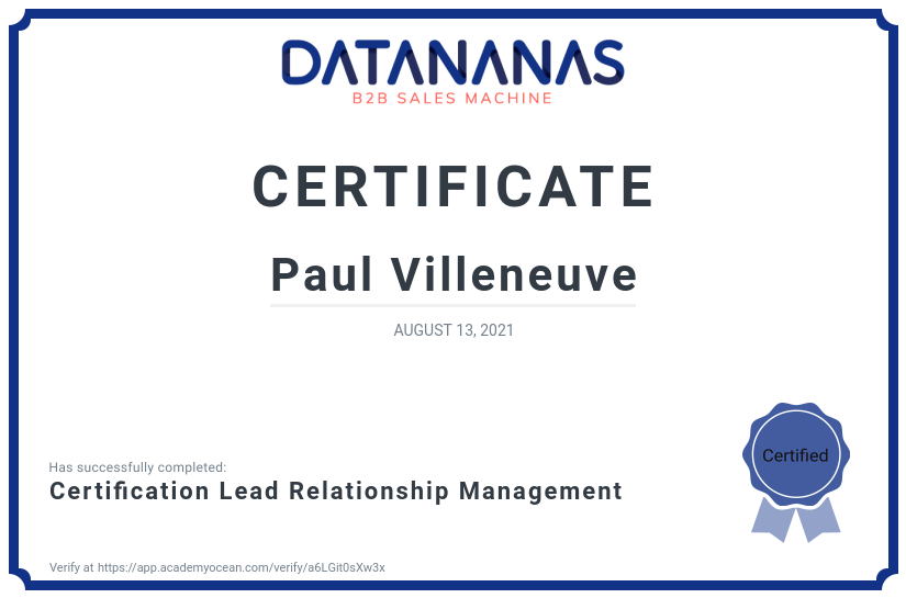 academy certificate: Certification Lead Relationship Management