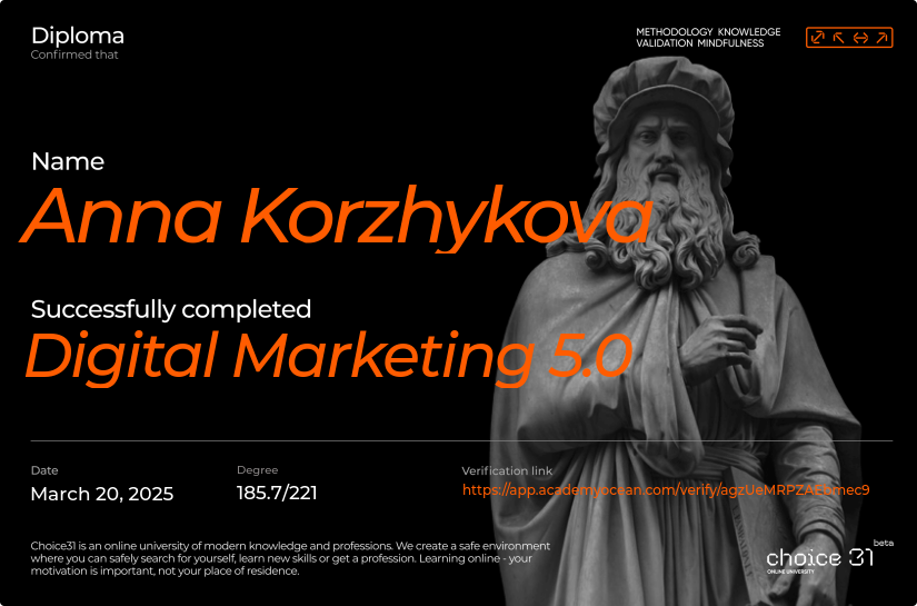 Choice31 certificate: Digital Marketing 5.0