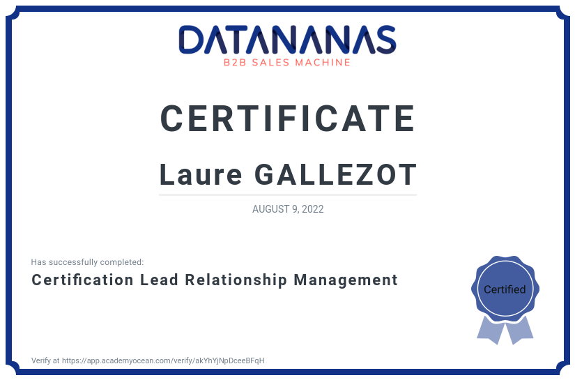 academy certificate: Certification Lead Relationship Management