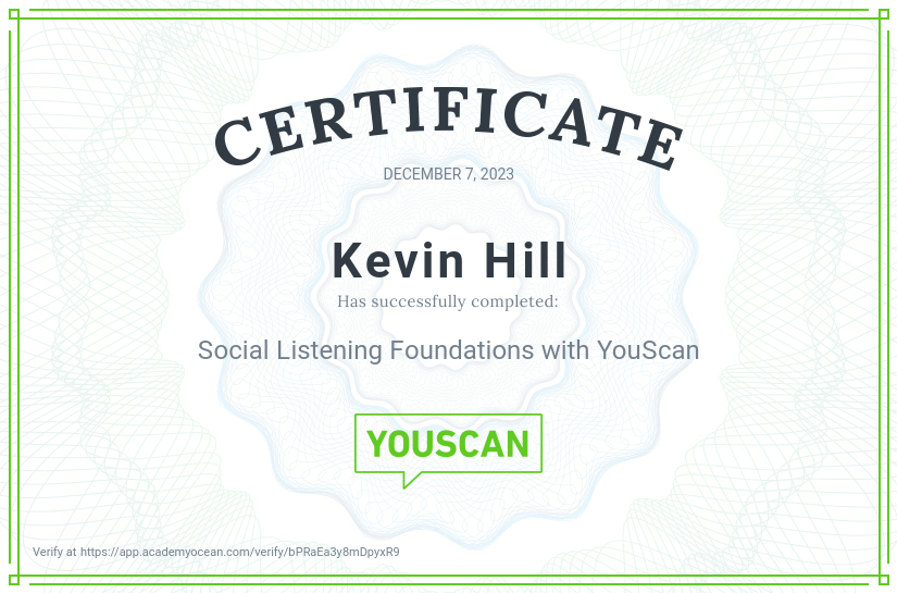 YouScan certificate: Social Listening Foundations with YouScan