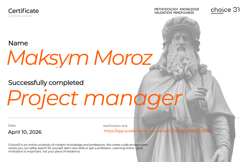 Choice31 certificate: Project manager