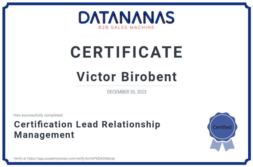 academy certificate: Certification Lead Relationship Management