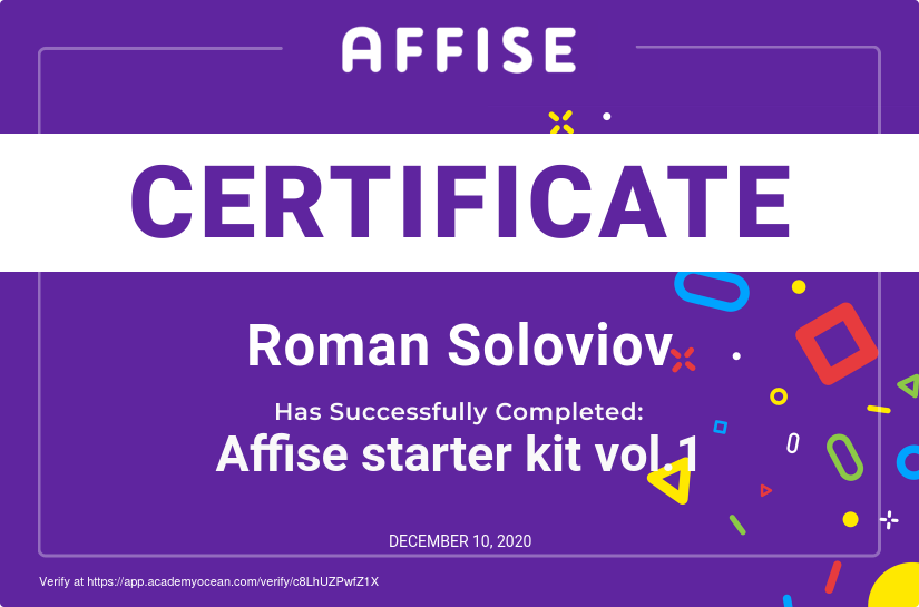 Affise certificate: Affise starter kit vol.1