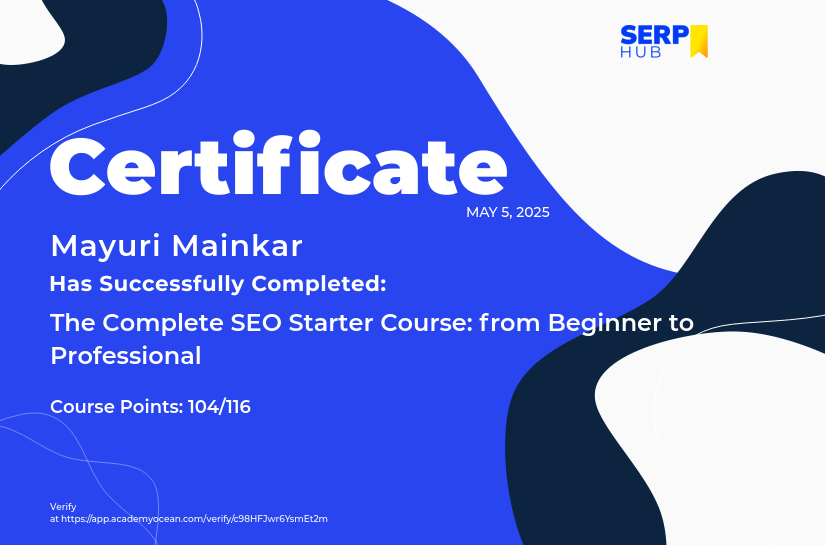 SERP-Hub certificate: SERPHub: Certification