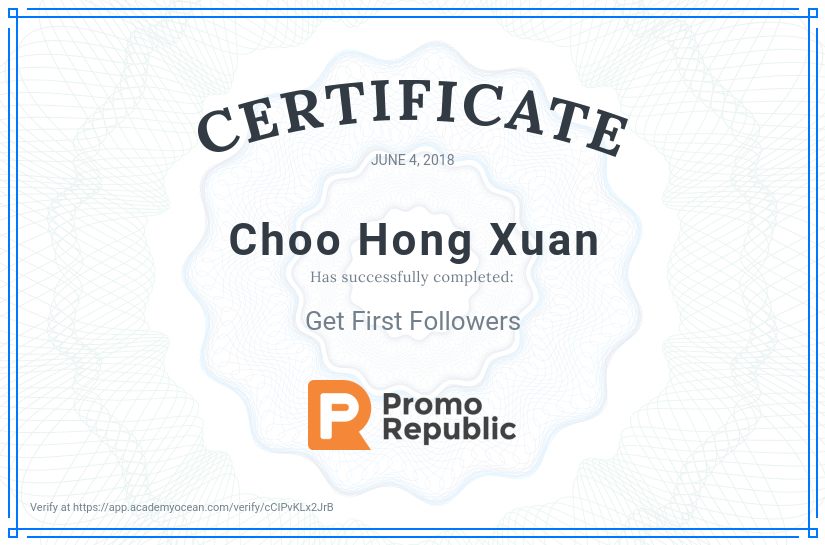 PromoRepublic certificate: Get First Followers