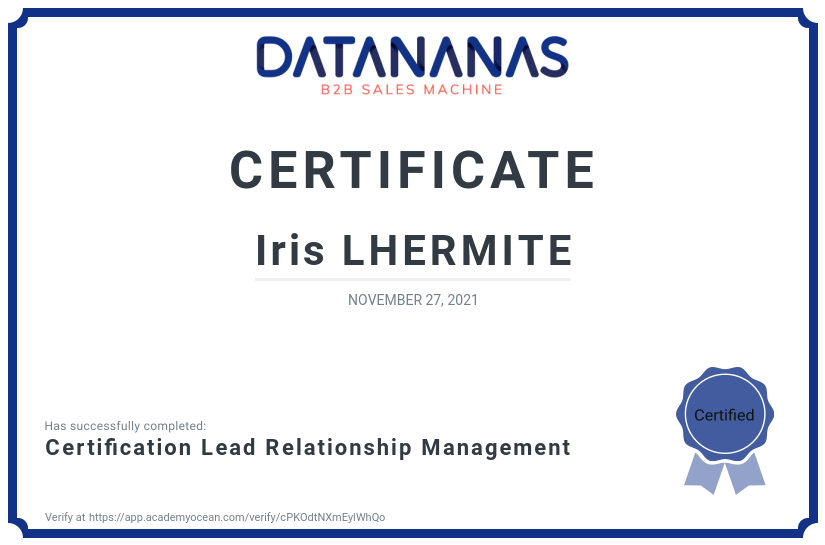 academy certificate: Certification Lead Relationship Management