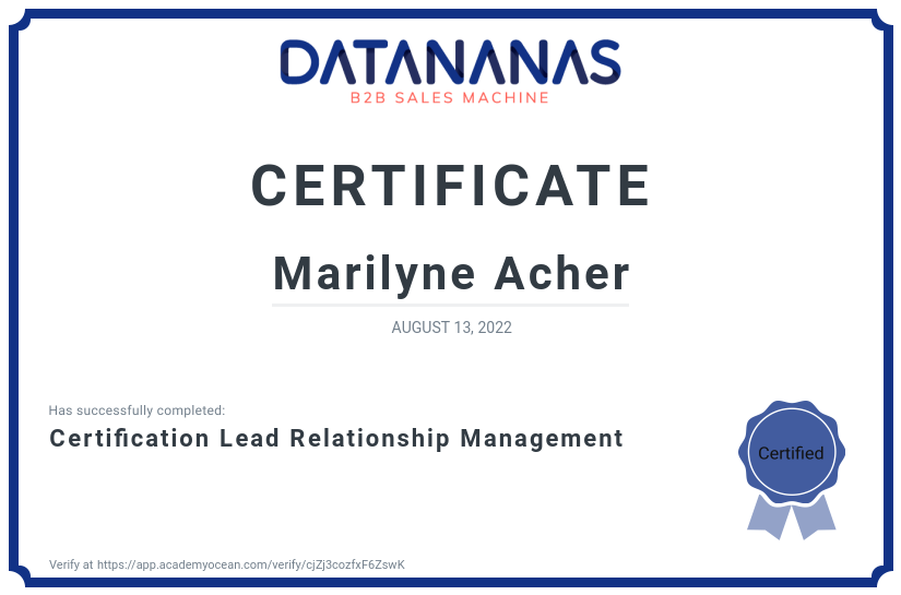 academy certificate: Certification Lead Relationship Management