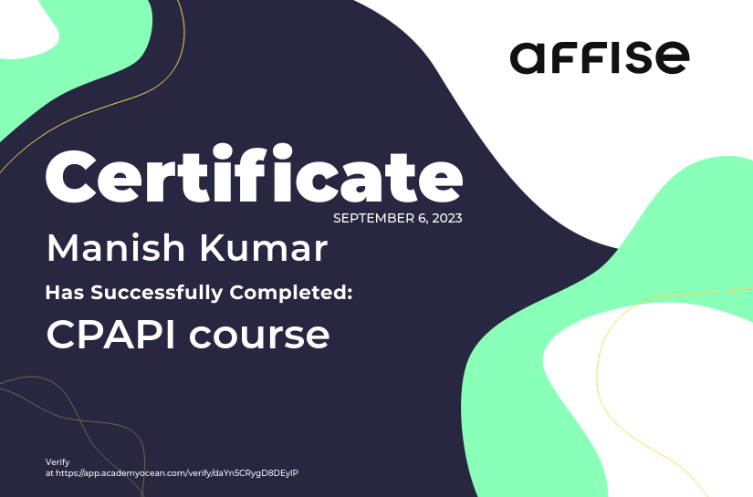 Affise certificate: CPAPI course