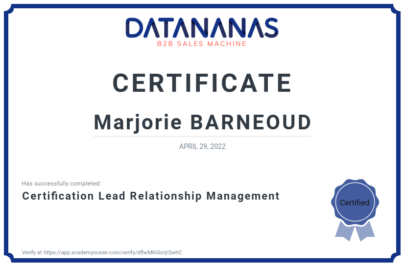 academy certificate: Certification Lead Relationship Management