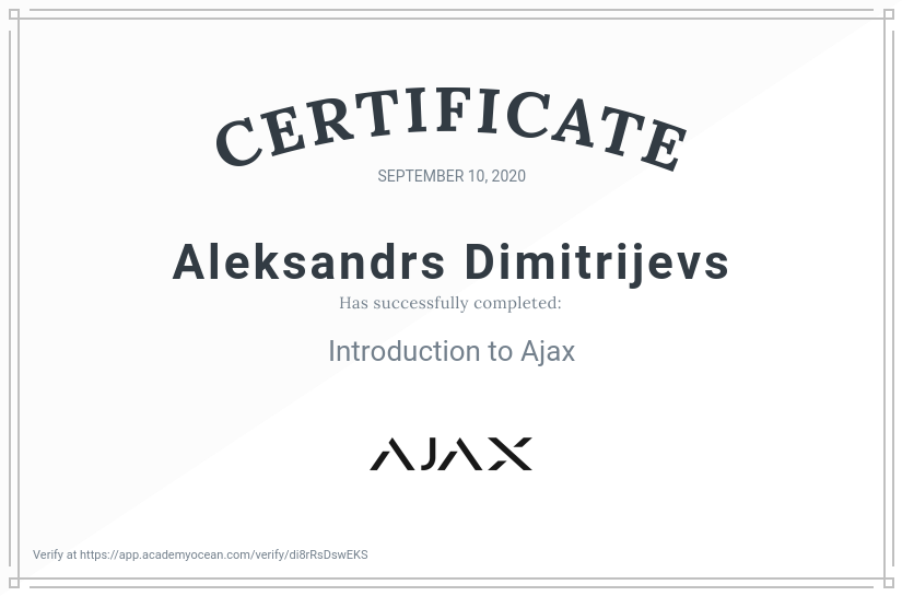 Ajax Systems EN certificate: Introduction to Ajax