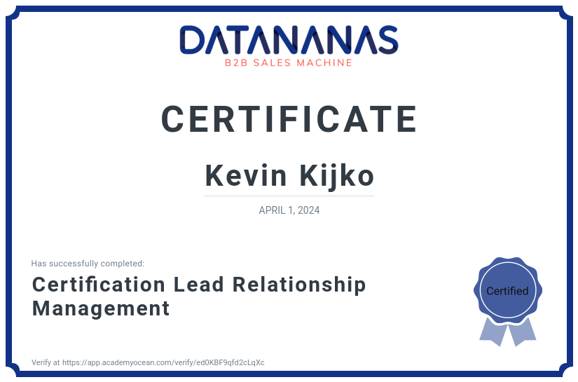 academy certificate: Certification Lead Relationship Management