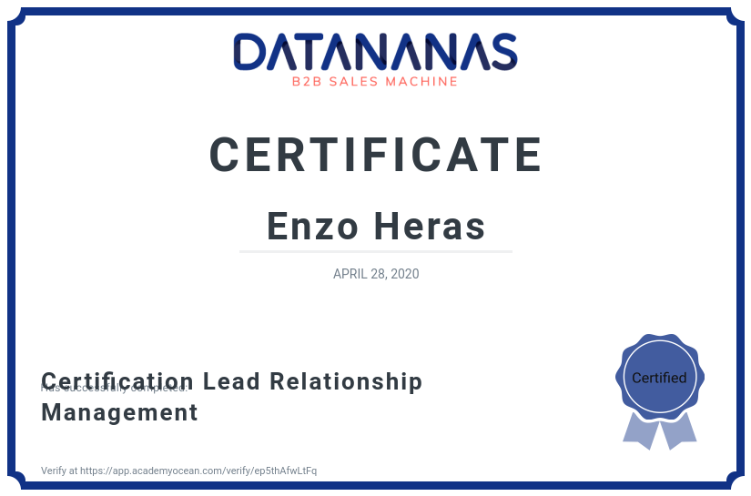 academy certificate: Certification Lead Relationship Management