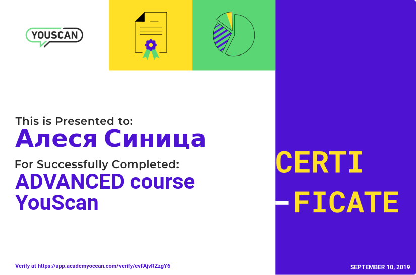 YouScan certificate: ADVANCED course YouScan