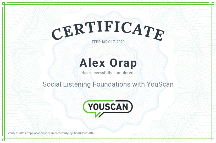 YouScan certificate: Social Listening Foundations with YouScan