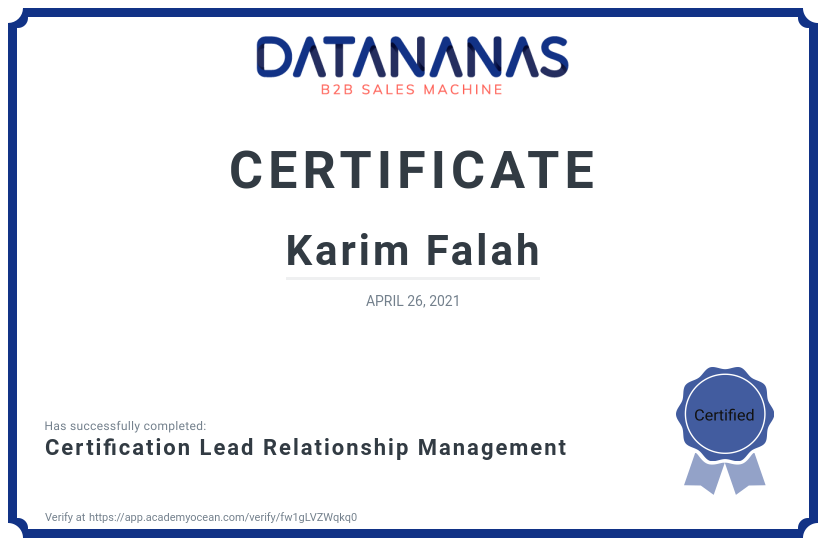academy certificate: Certification Lead Relationship Management