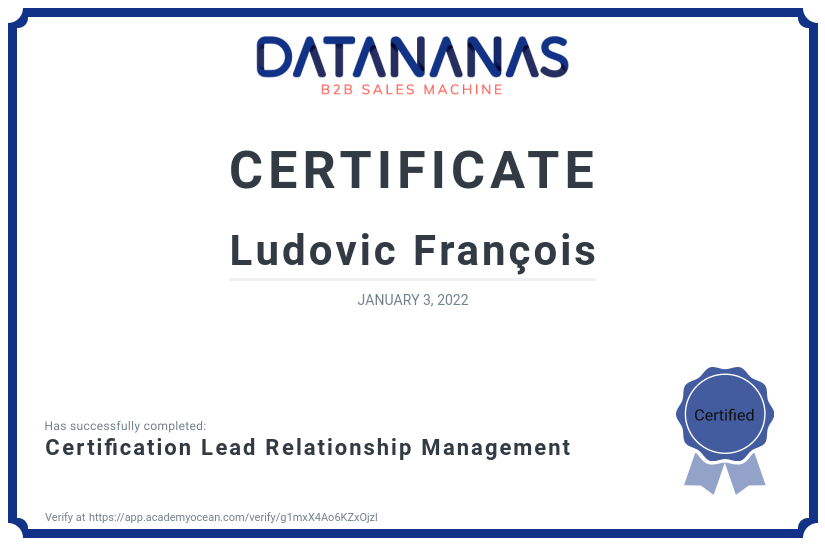 academy certificate: Certification Lead Relationship Management