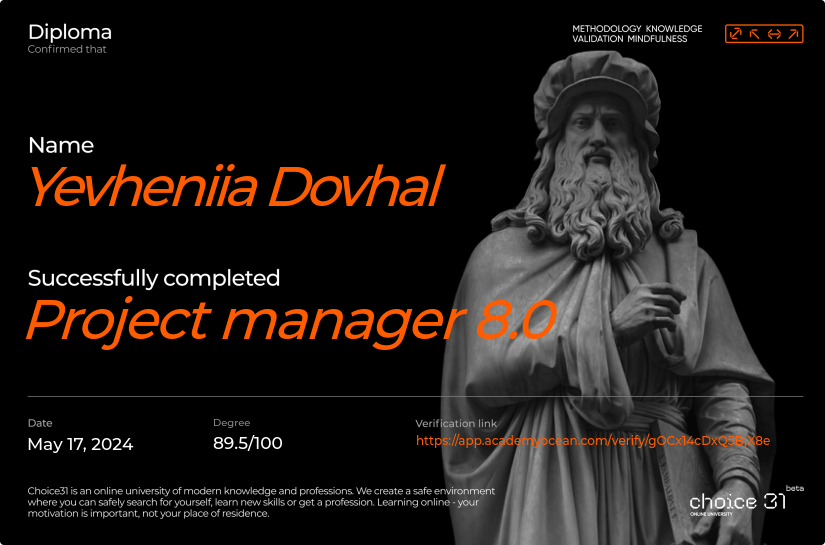Choice31 certificate: Project manager 10.0