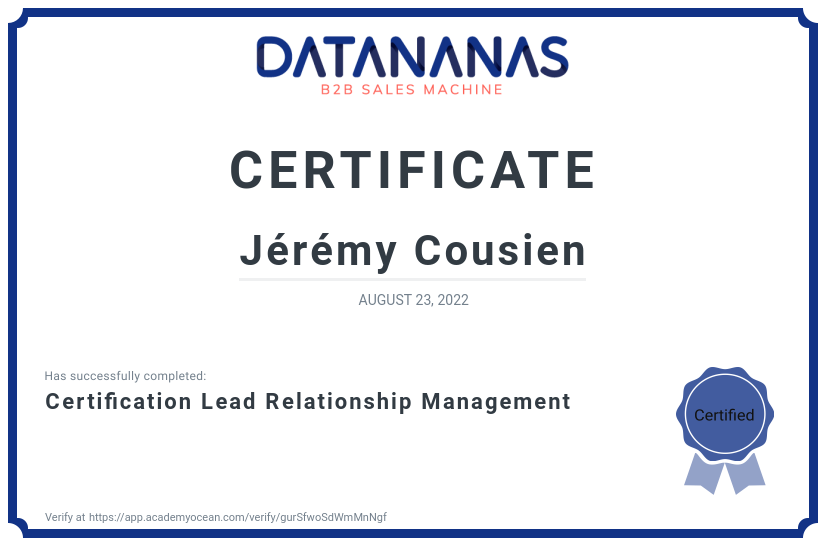 academy certificate: Certification Lead Relationship Management