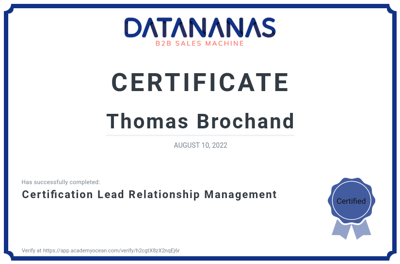 academy certificate: Certification Lead Relationship Management