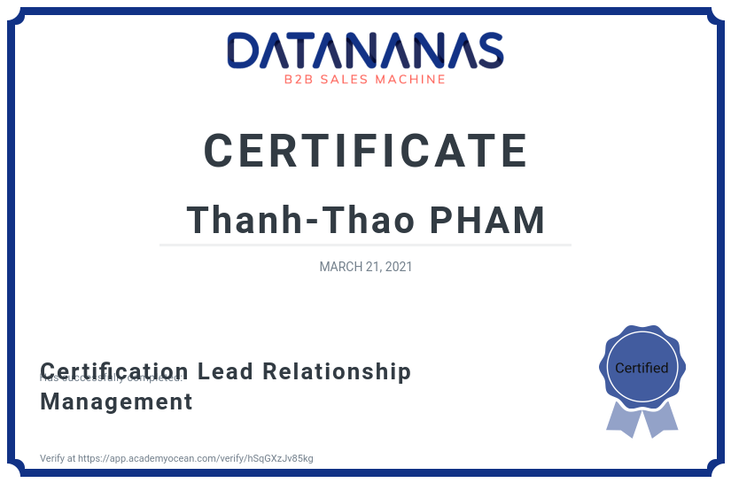 academy certificate: Certification Lead Relationship Management