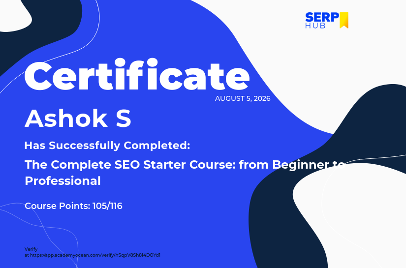 SERP-Hub certificate: SERPHub: Certification