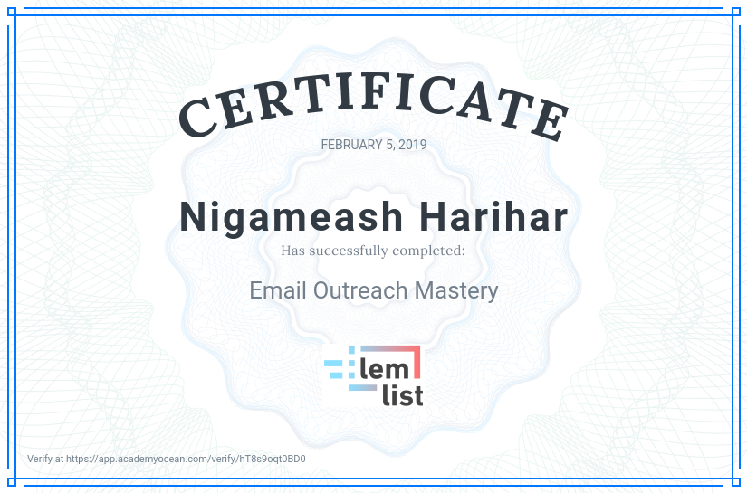 lemlist certificate: Email Outreach Mastery