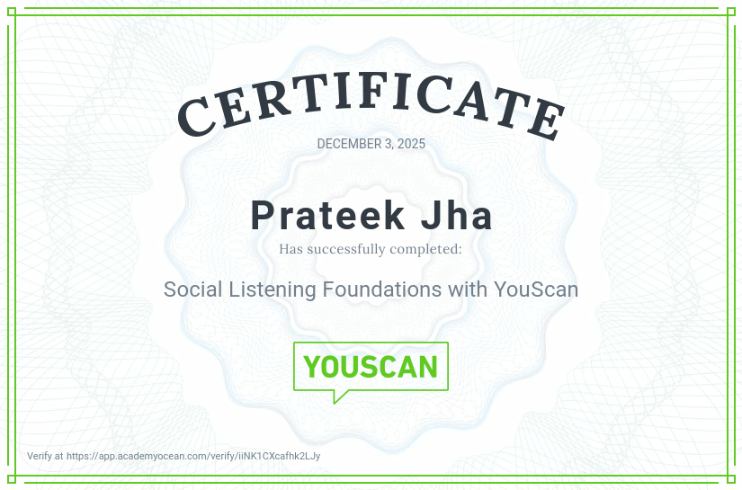 YouScan certificate: Social Listening Foundations with YouScan