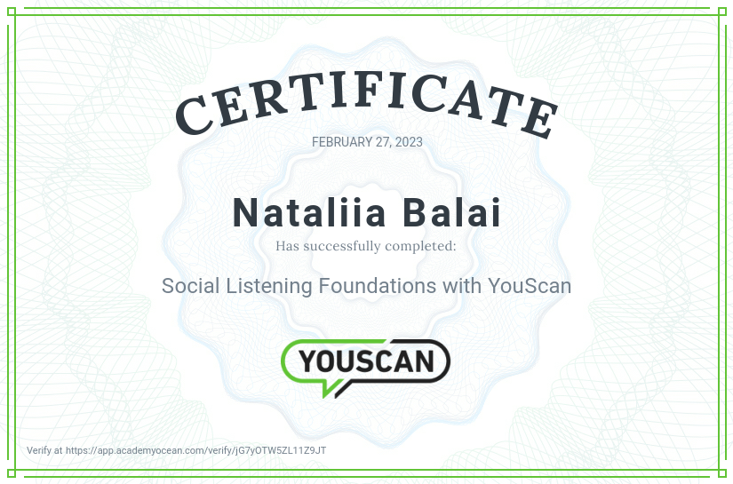 YouScan certificate: Social Listening Foundations with YouScan