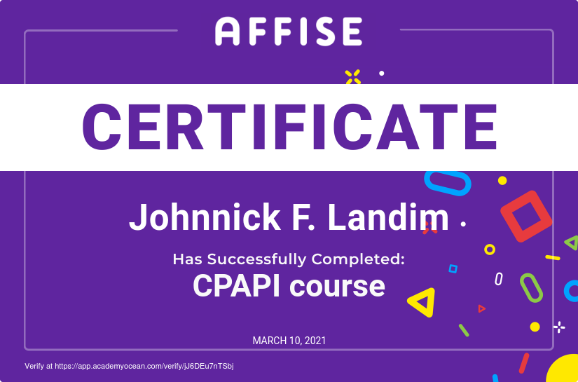Affise certificate: CPAPI course