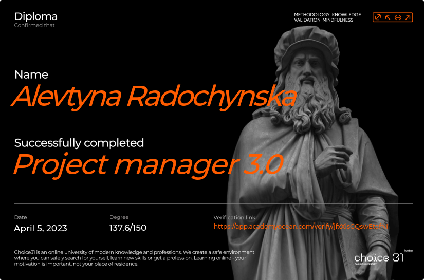 Choice31 certificate: Project manager 10.0