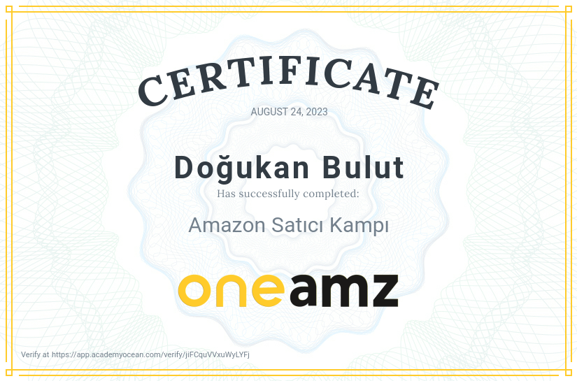 ONEAMZ certificate: Amazon Satıcı Kampı