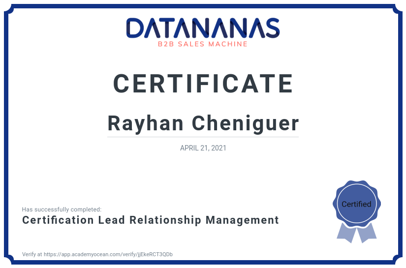 academy certificate: Certification Lead Relationship Management