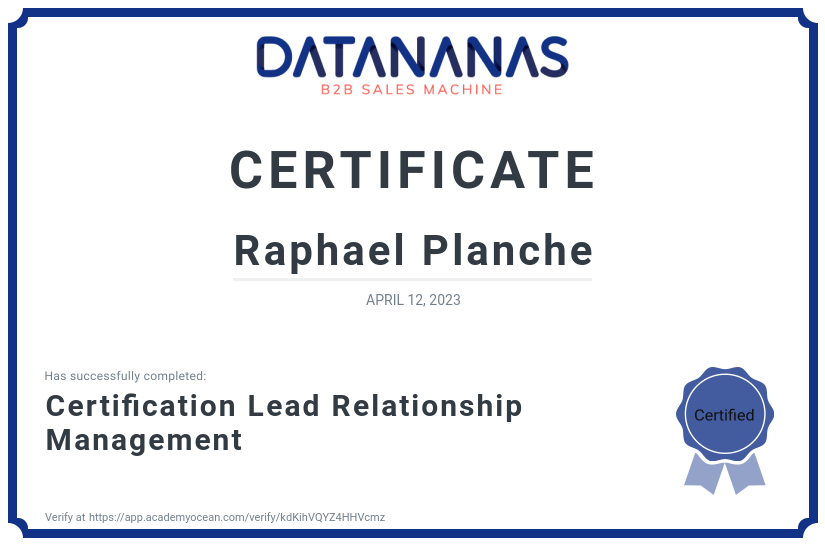 academy certificate: Certification Lead Relationship Management