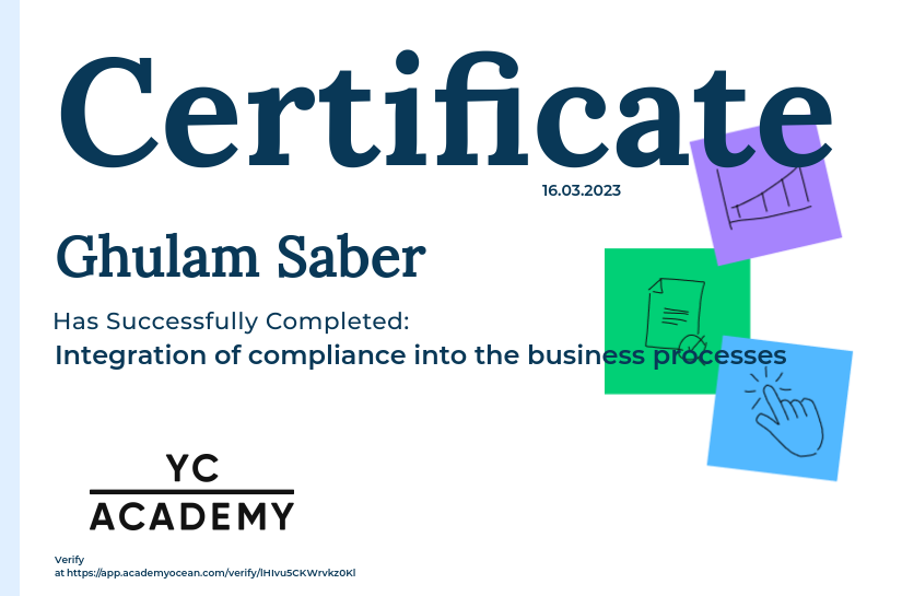 YouControl Academy certificate: Integration of compliance into the business processes