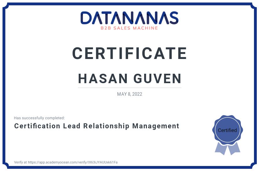 academy certificate: Certification Lead Relationship Management