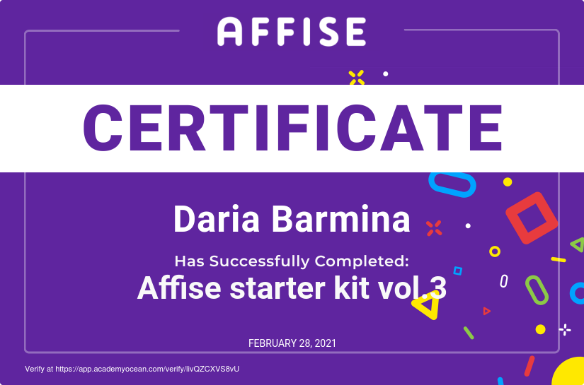 Affise certificate: Affise starter kit vol.3