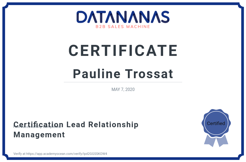 academy certificate: Certification Lead Relationship Management
