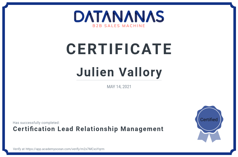 academy certificate: Certification Lead Relationship Management