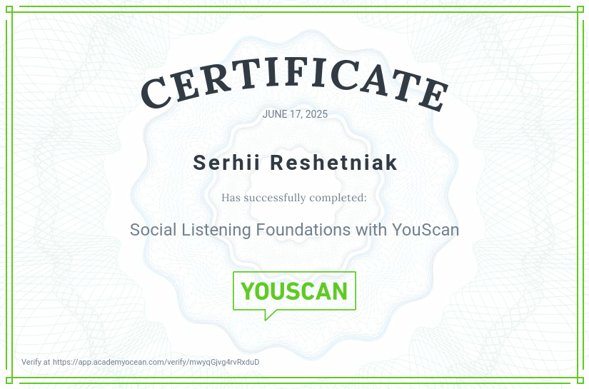 YouScan certificate: Social Listening Foundations with YouScan