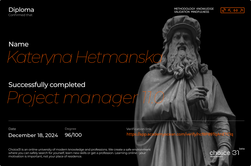 Choice31 certificate: Project manager