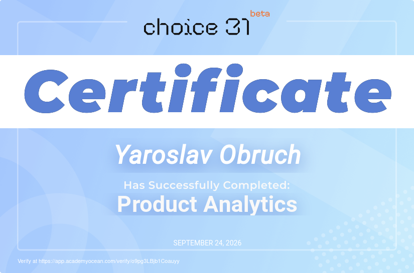 Choice31 certificate: Product Analytics