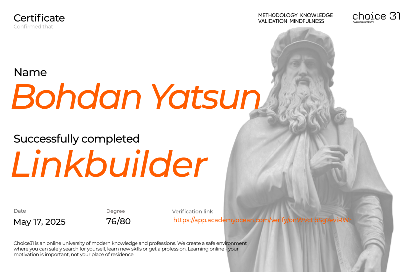 Choice31 certificate: Linkbuilder