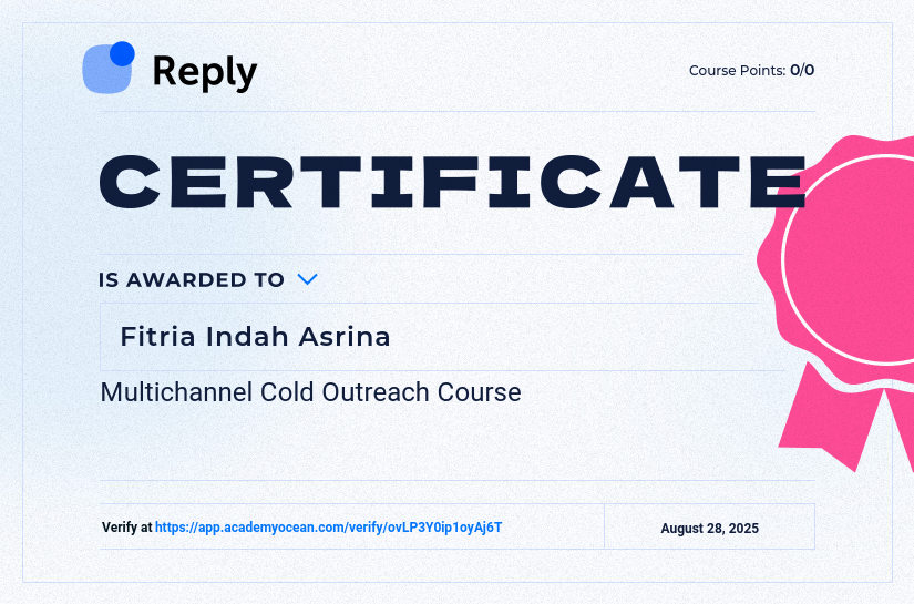 Reply certificate: Multichannel Cold Outreach Course