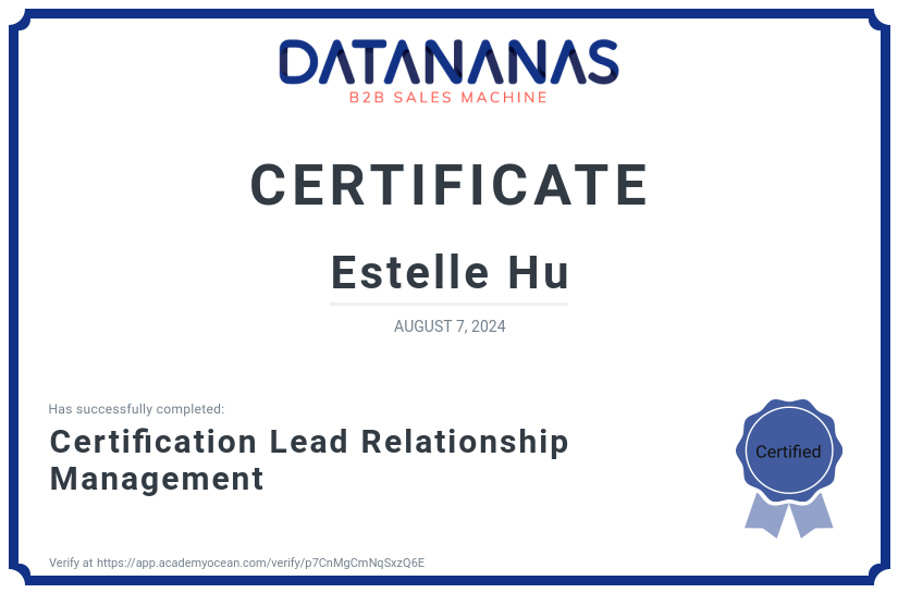 academy certificate: Certification Lead Relationship Management