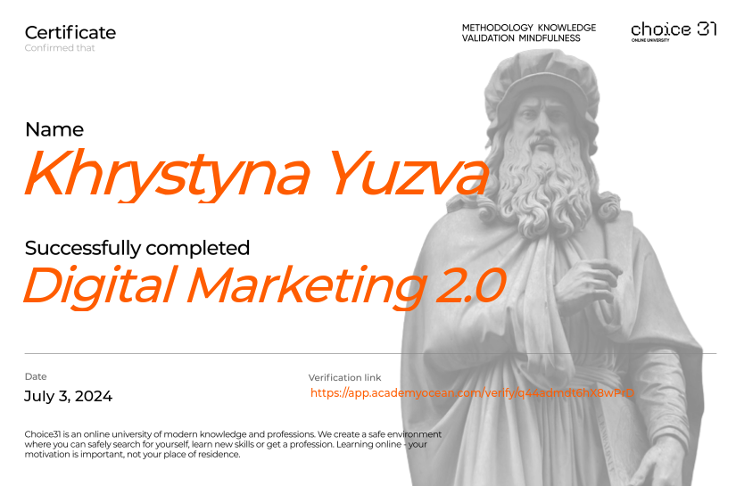 Choice31 certificate: Digital Marketing 2.0