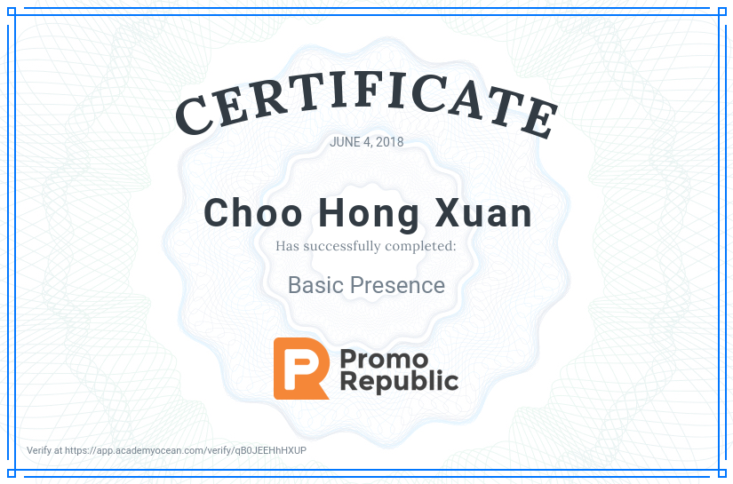 PromoRepublic certificate: Basic Presence