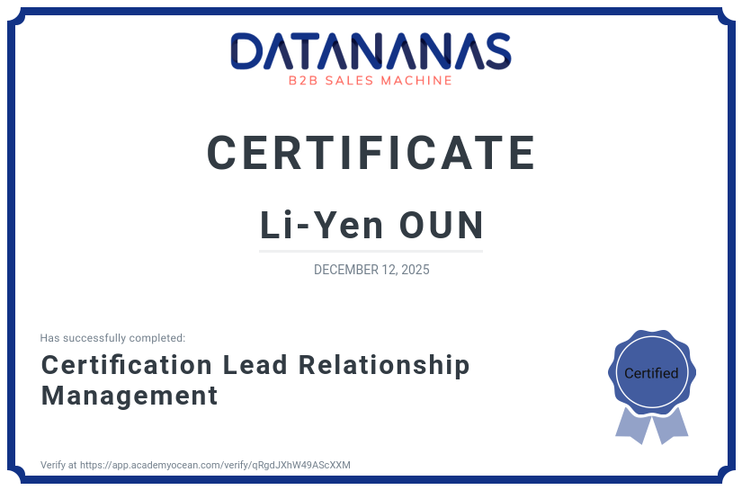 academy certificate: Certification Lead Relationship Management