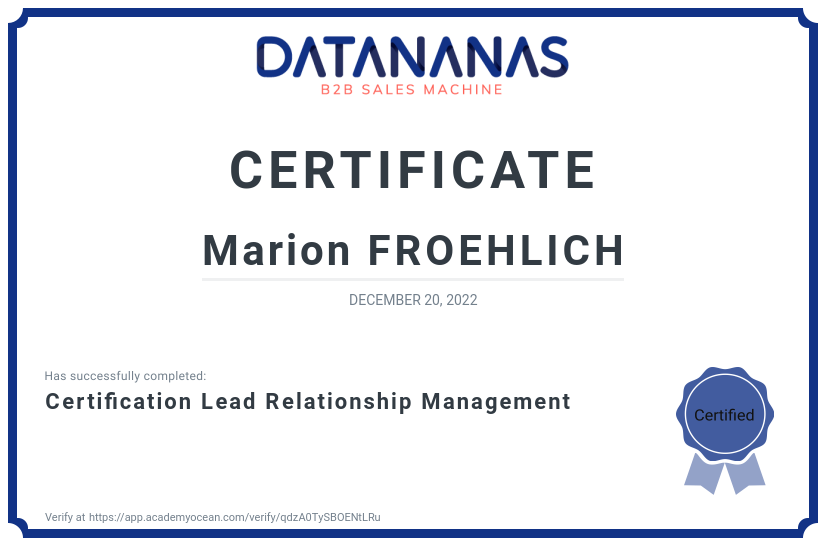 academy certificate: Certification Lead Relationship Management