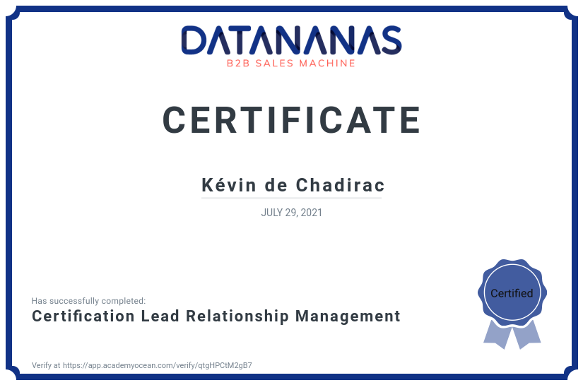 academy certificate: Certification Lead Relationship Management